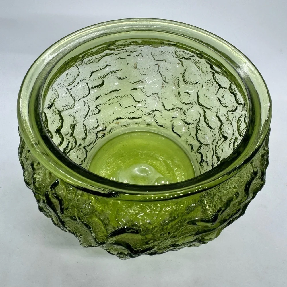 Vintage EO Brody Co. Olive Glass Crinkle Textured Vase Planters